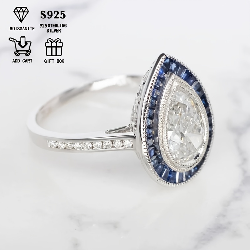 Vintage Palace Style S925 Silver 2ct Pear Moissanite Ring
